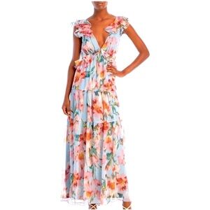 Aqua Ruffled Maxi Dress - floral - medium